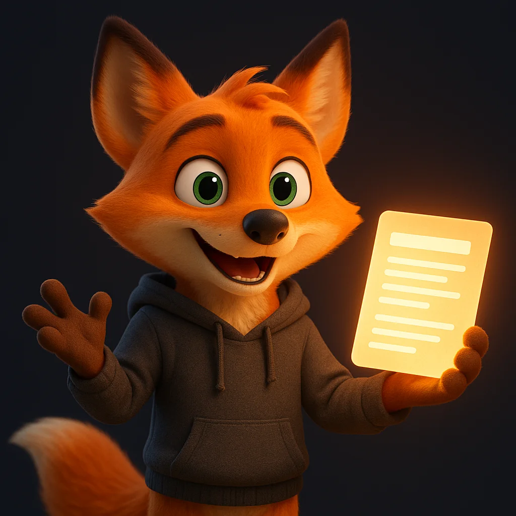 The FoxRadar fox mascot holding a glowing document and pointing at floating link icons, guiding the reader to build an Official Profiles page