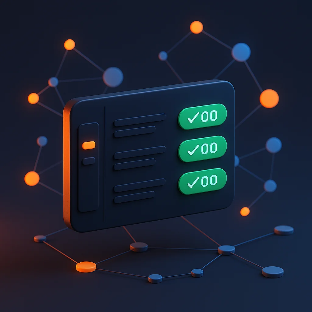 A clean concept illustration of a dashboard with bright visibility indicators and connected nodes, no characters
