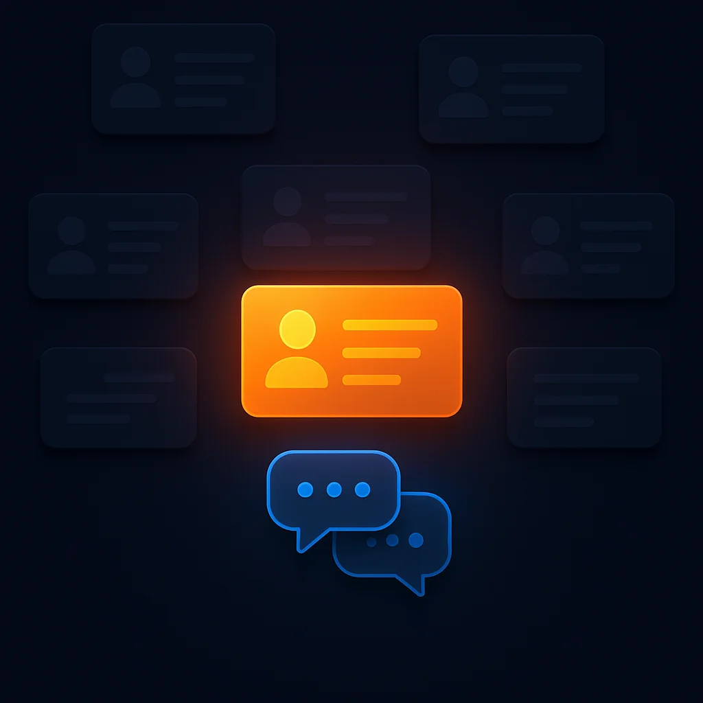 A clean concept illustration of a bright brand name card glowing above dimmer competitor cards, no text visible.