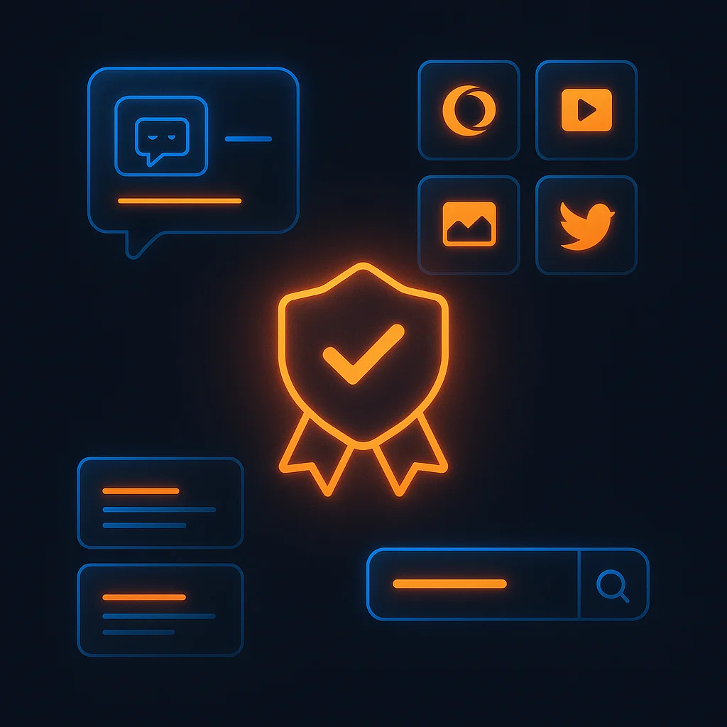 A clean concept illustration of glowing interface cards for CSV, RSS, and calendar feeds on a dark background.