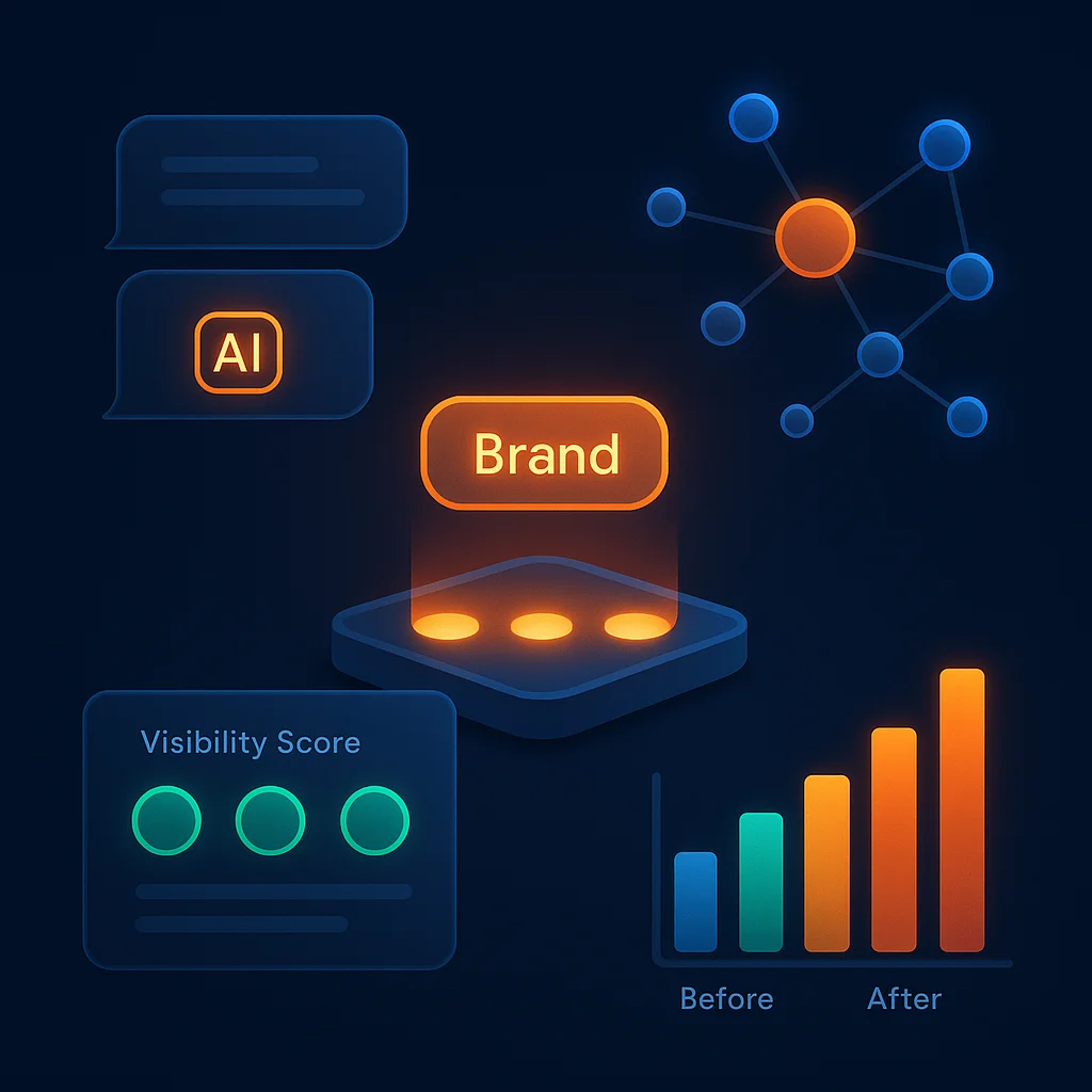 A concept illustration of a dashboard with bright visibility indicators and connected feed nodes on a dark background.