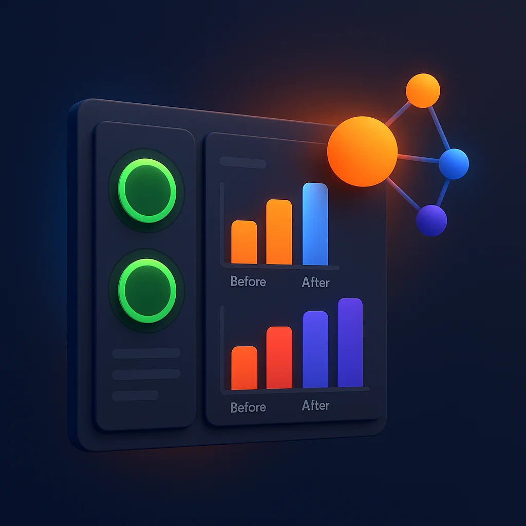 A clean concept illustration of a dashboard with visibility scores and charts on a dark background.