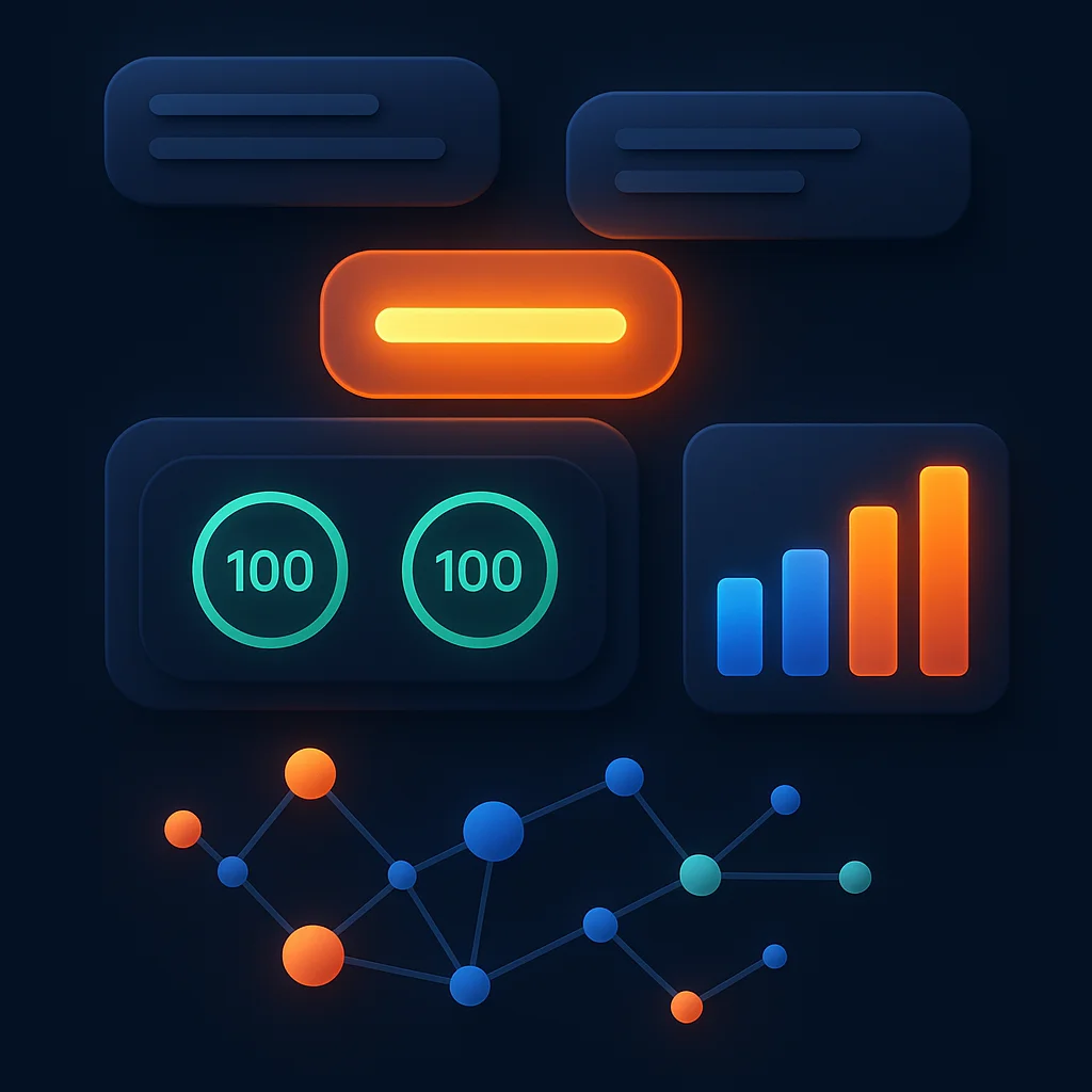 A concept illustration showing a brand name glowing brighter than competitors above AI chat bubbles.
