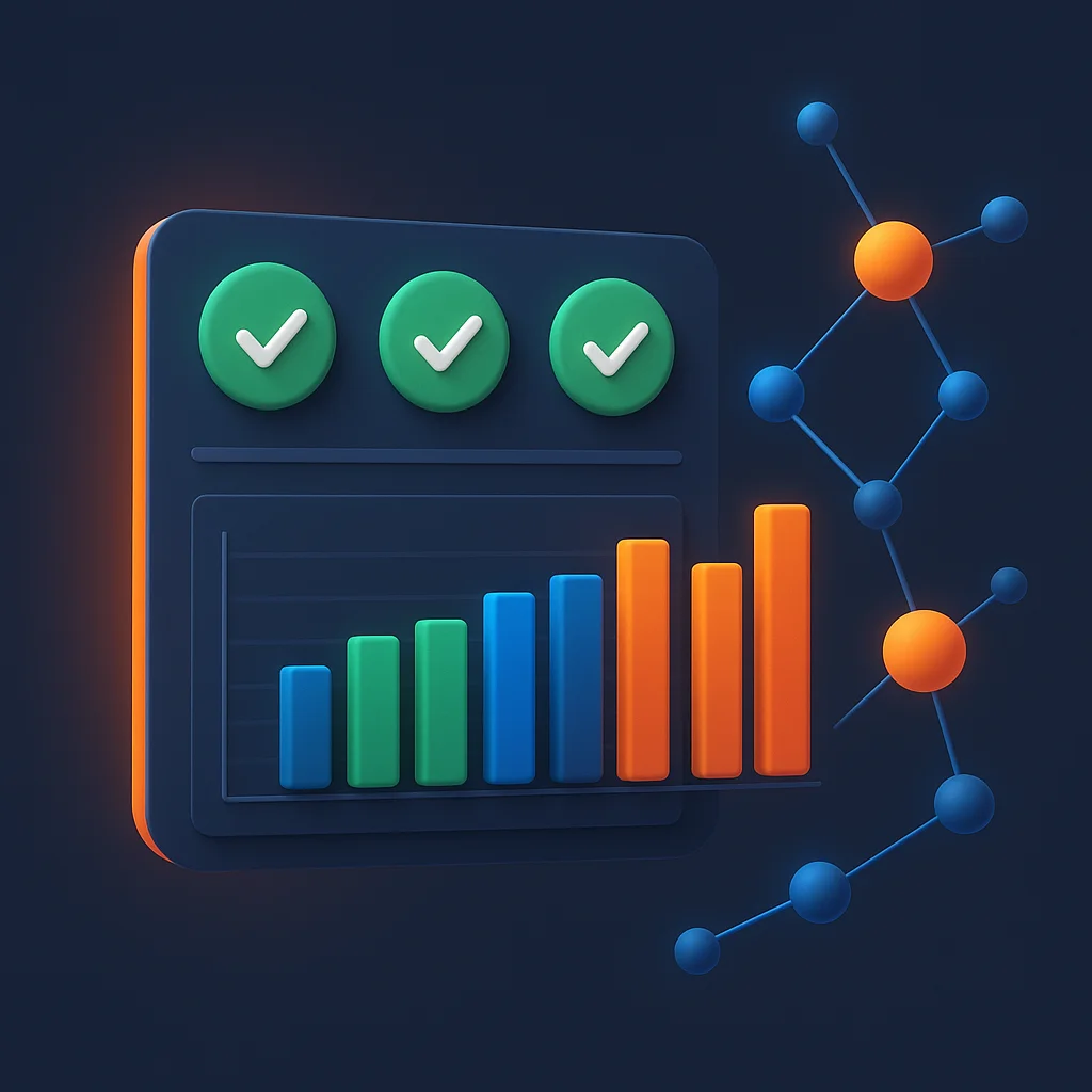 A clean concept illustration of an abstract bar chart showing improved visibility over time, no text.