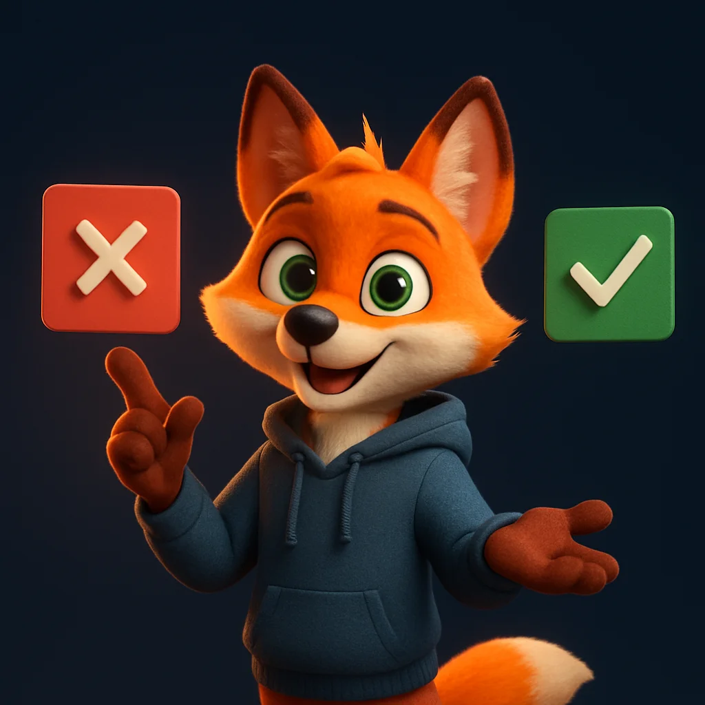 The FoxRadar fox mascot standing and pointing at floating myth and fact cards, guiding the reader to correct information.
