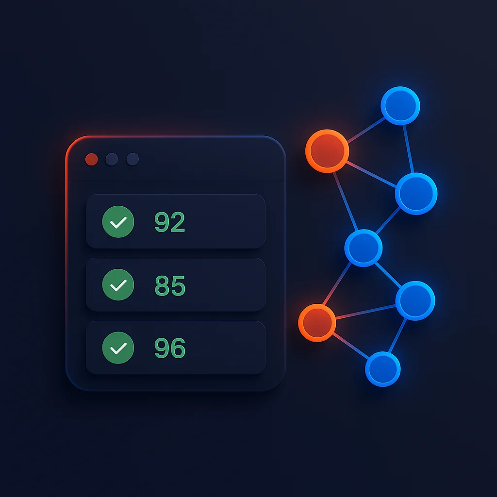 A clean concept illustration of a dashboard with visibility nodes and lines that represent brand citations and referrals, without the fox.