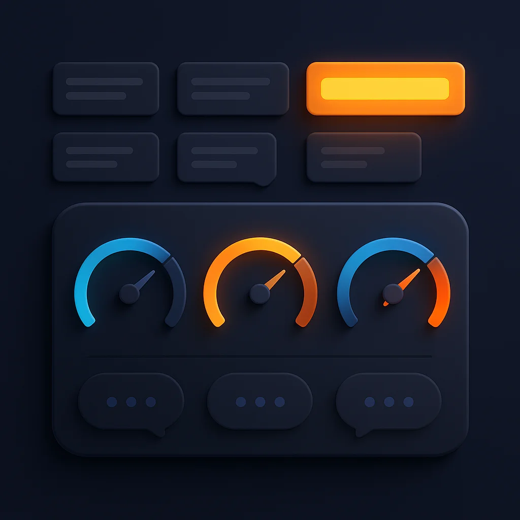 Concept illustration of a dashboard with visibility scores and a brand name glowing brighter than competitors, no fox.