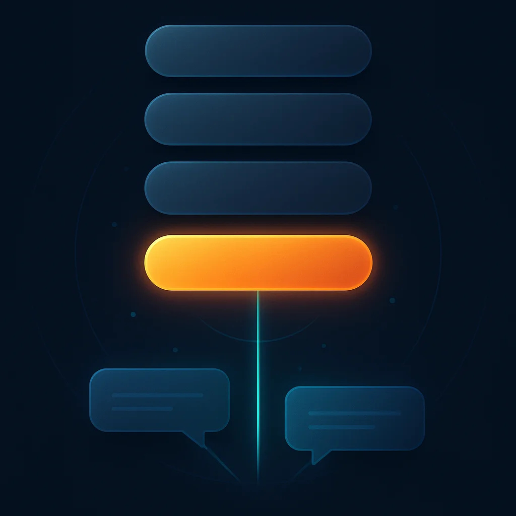 A clean concept illustration of a single bright brand name above AI chat bubbles with dimmer competitor names around it