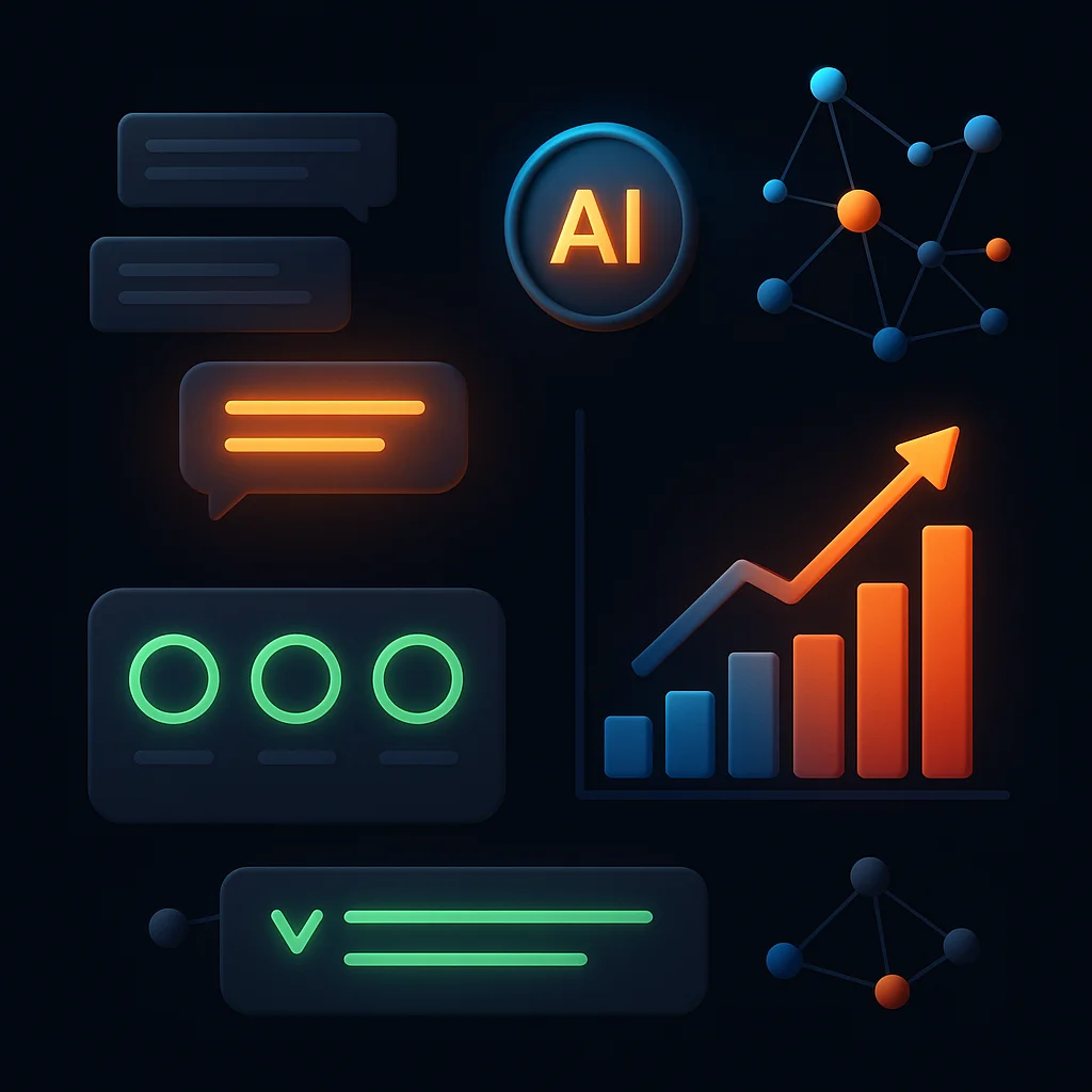 A clean concept illustration of a dashboard with visibility scores and a bright package card highlighted, without the fox.