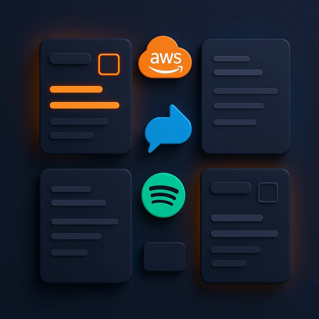A glowing 3D interface showing abstract search result cards and icons, representing AI matching based on clear facts.