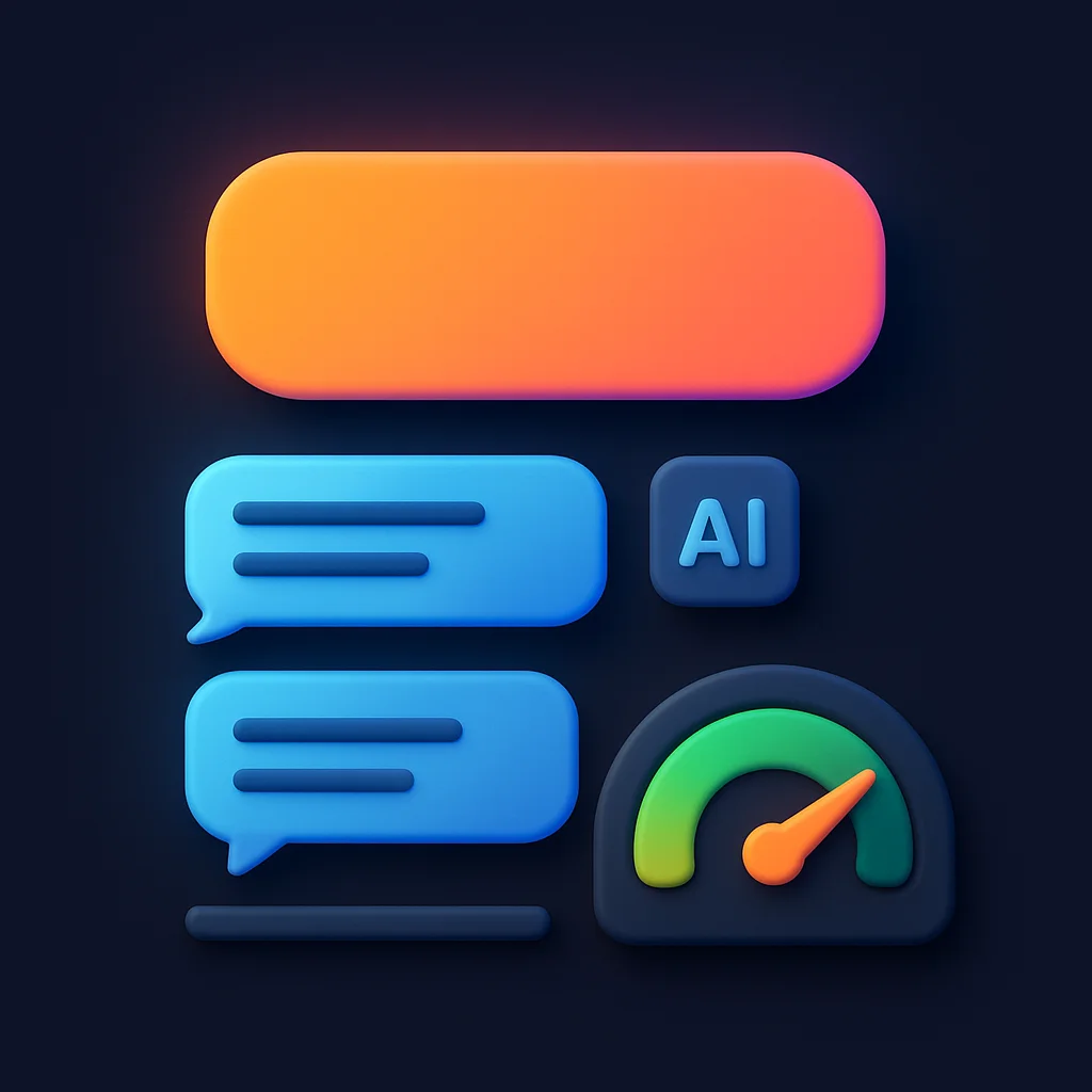 A clean concept illustration of a dashboard with visibility metrics and AI chat bubbles highlighting a brand quote, no characters.
