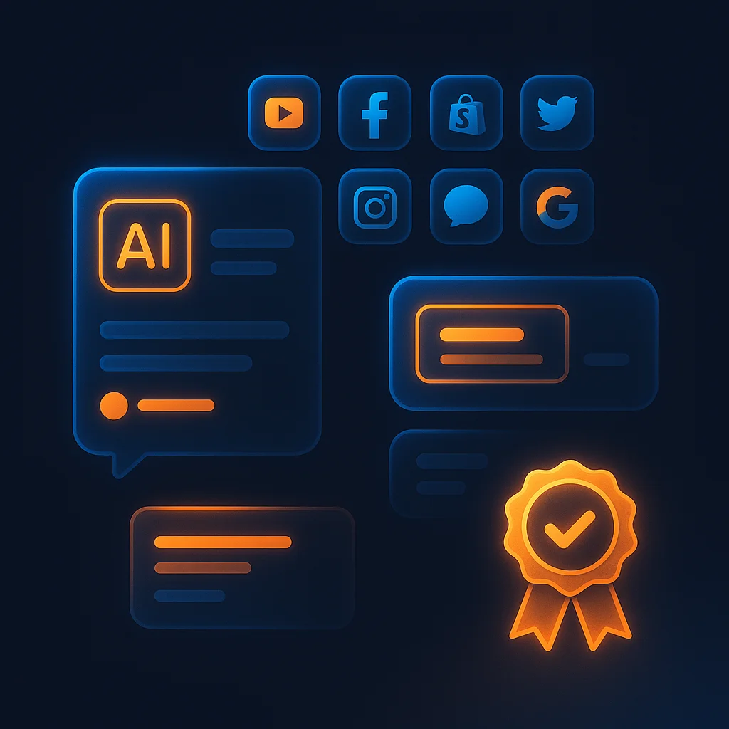 A clean concept illustration of glowing status interface cards and alert indicators on a dark background.