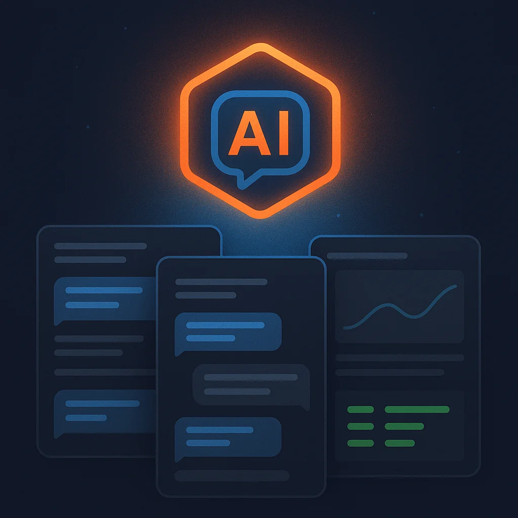 A clean concept illustration of a dashboard with green visibility checks for multiple AI chat tools