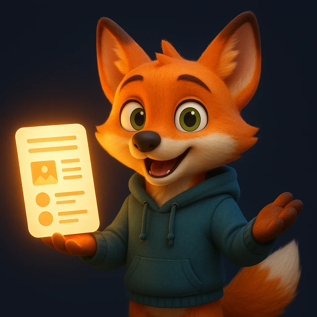 The FoxRadar fox mascot holding a glowing document, showing a simple Accessibility & Accommodations page layout.