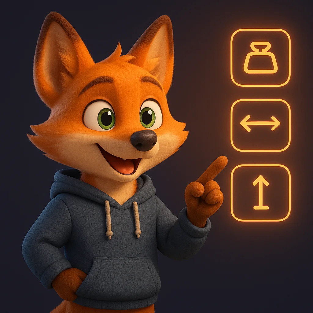 The FoxRadar fox mascot stands and points at floating measurement icons and simple data shapes, explaining limits.