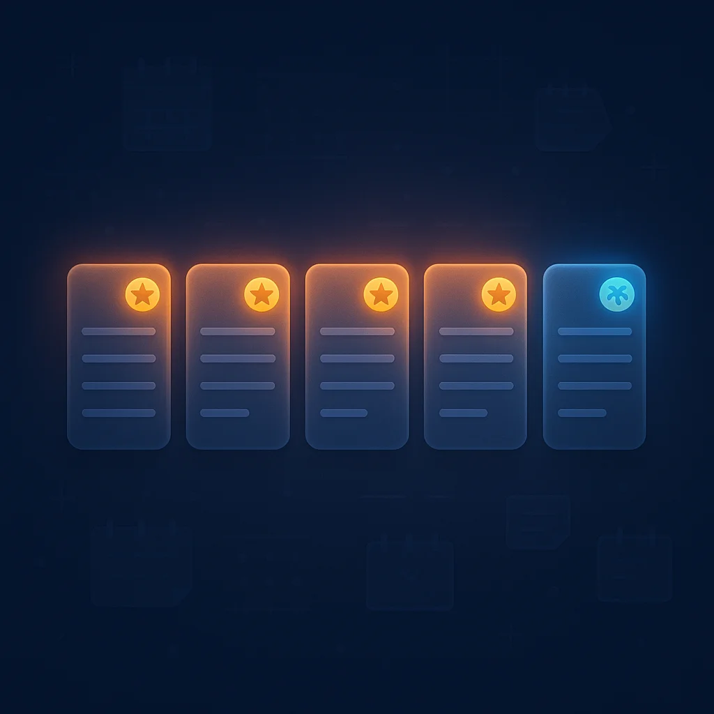 A dark, glowing concept illustration of a clean weekly hours grid with holiday badges, no characters.
