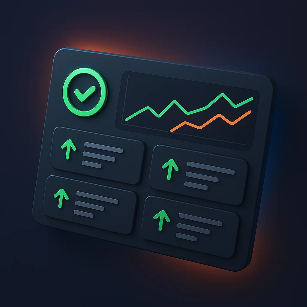 A clean concept illustration of a dashboard with visibility scores and charts on a dark background.