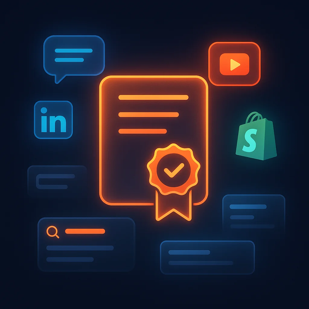 Clean concept illustration showing floating, glowing audience cards and abstract search result tiles without any text.