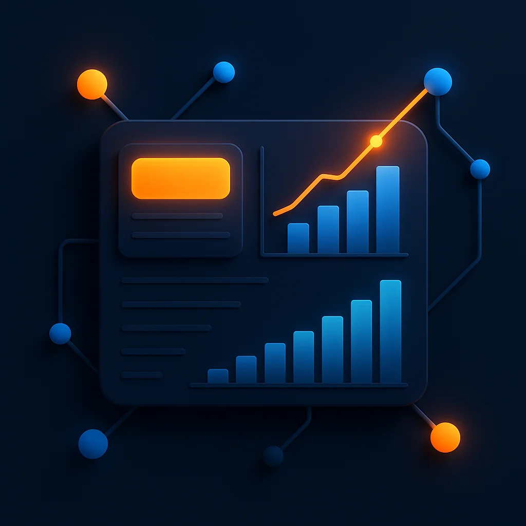 A clean concept illustration of a dashboard showing rising visibility charts and a highlighted result card.