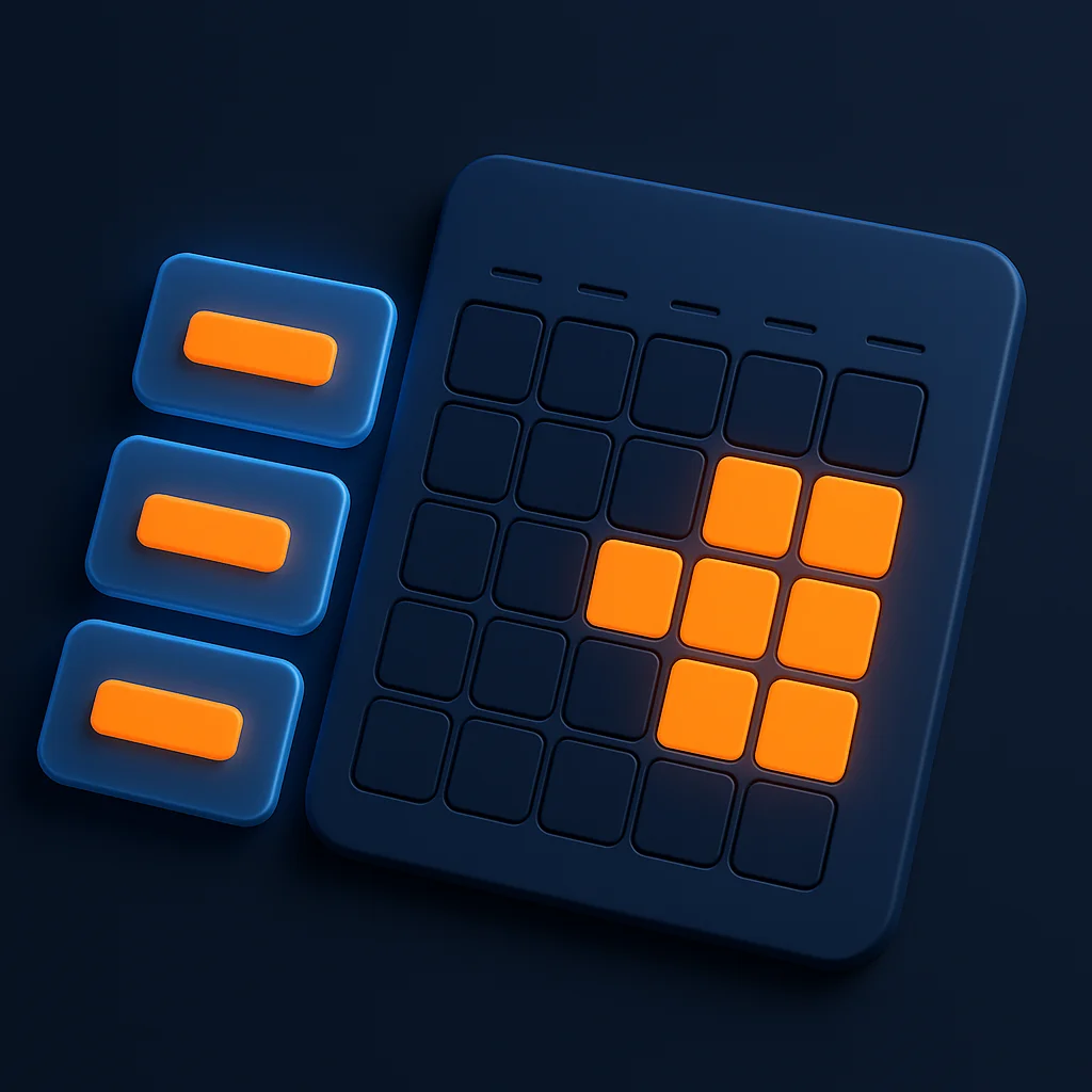 A clean concept illustration of glowing booking slot cards and an abstract calendar on a dark background.