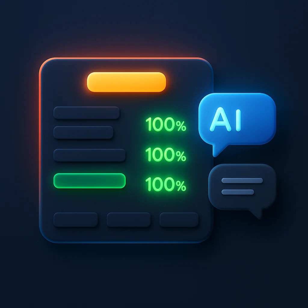 A clean concept illustration of a dashboard with a brand name glowing brighter than others above AI chat bubbles.
