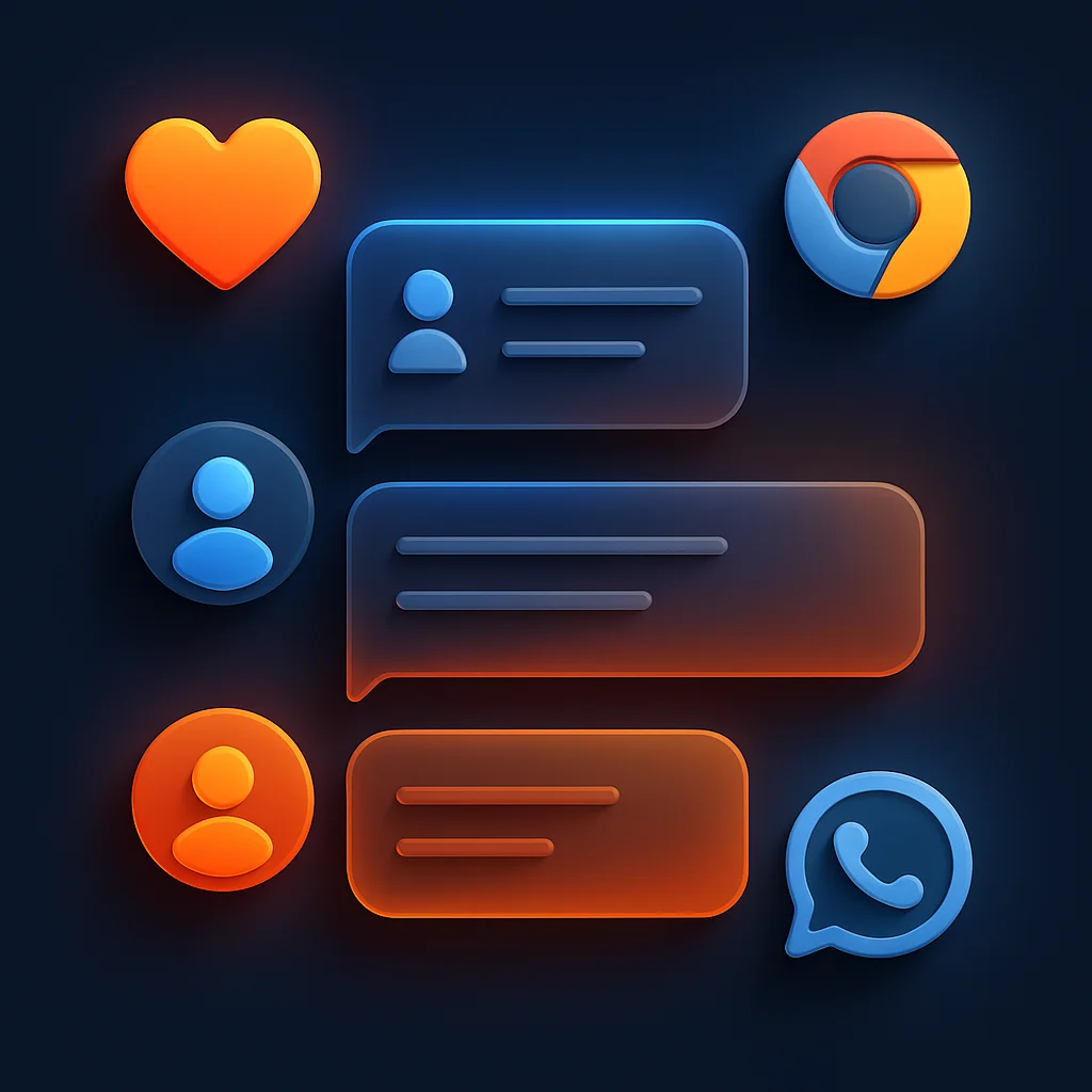 A clean concept illustration of glowing checklist cards and product icons arranged on a dark background without any characters.