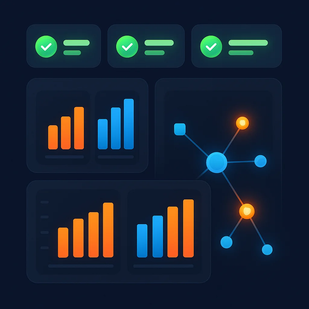 A clean concept illustration of a dashboard showing rising visibility scores and bright highlights without any characters.