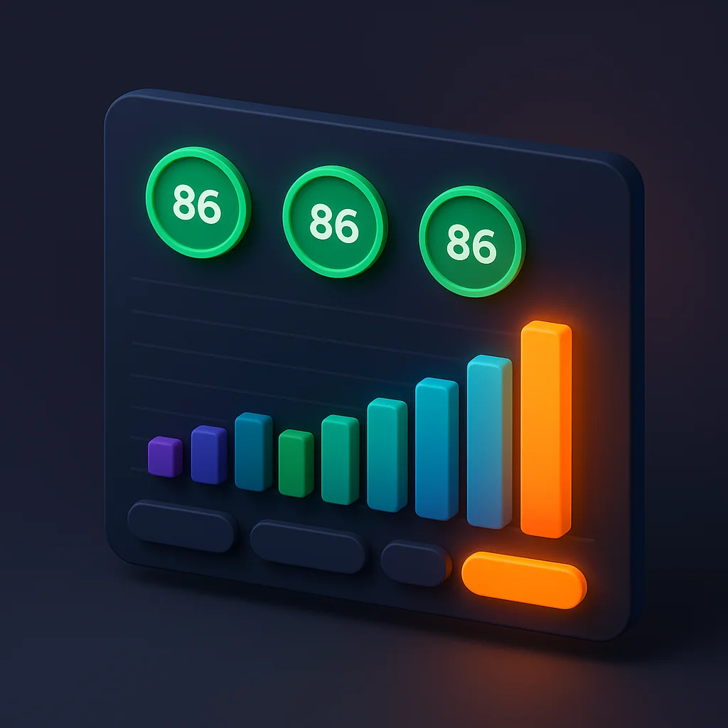 A clean concept illustration of a dashboard with rising visibility bars and a glowing brand marker among dimmer competitors.