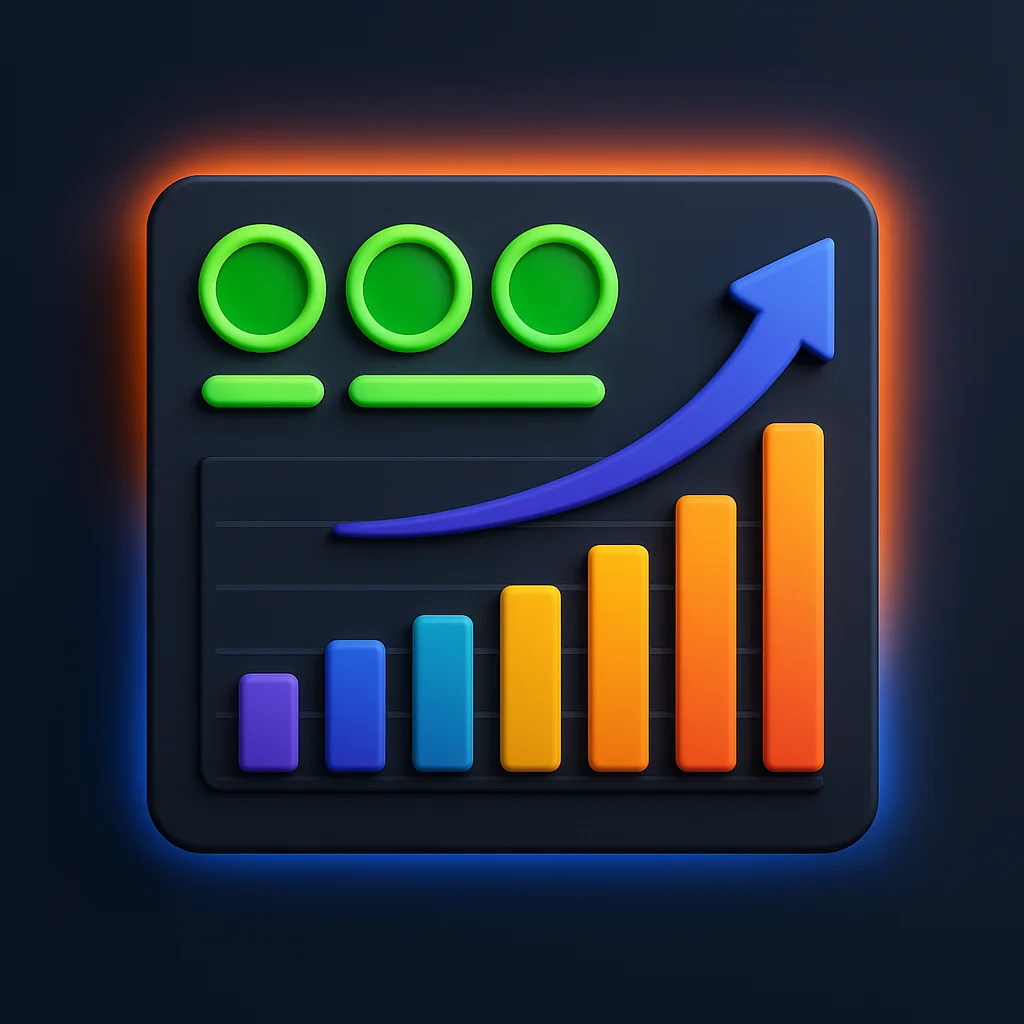 A clean concept illustration of a dashboard with glowing visibility bars and scores on a dark background.