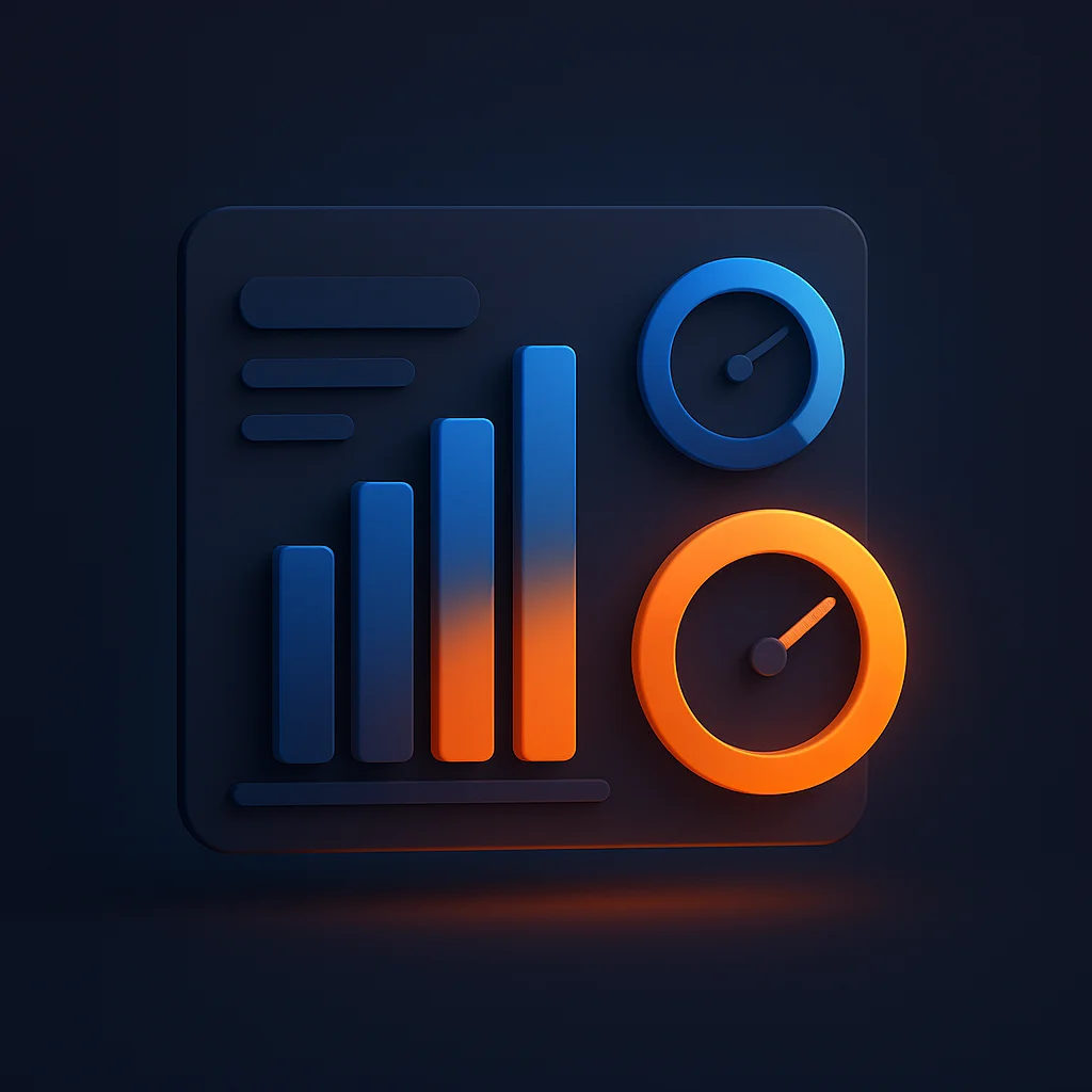 A clean concept illustration of an abstract dashboard with glowing bars and gauges showing visibility improvement.