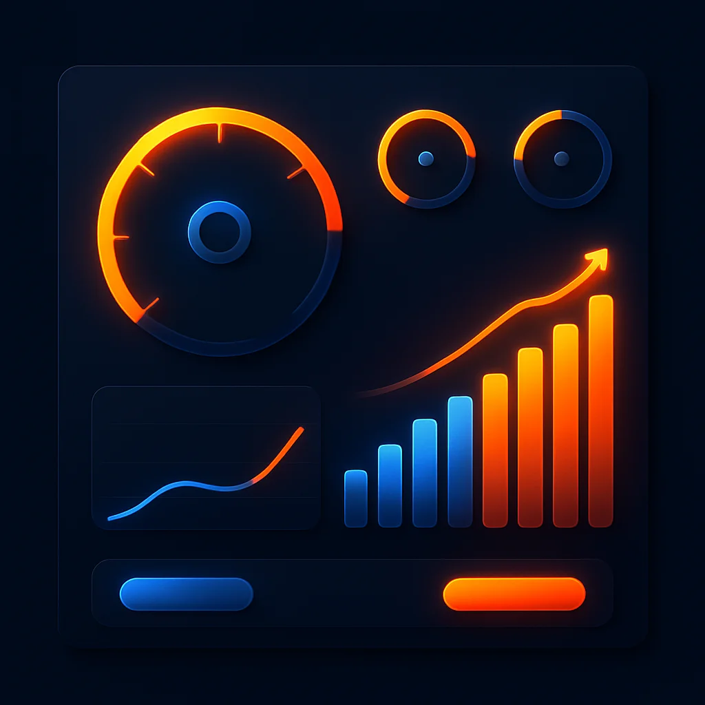 A clean concept illustration of a dashboard with glowing charts and dials showing improved visibility, without any text.