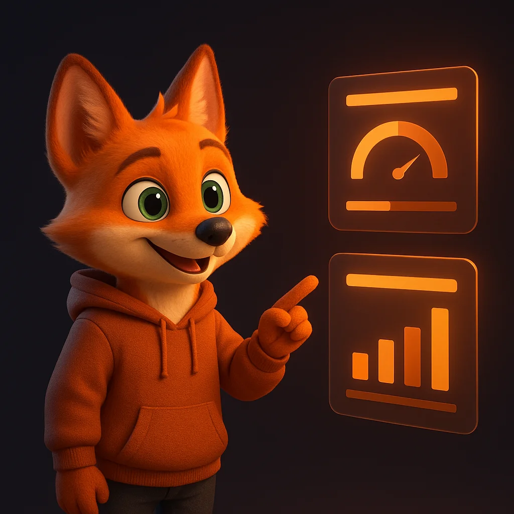The FoxRadar fox mascot stands and points at floating data blocks, guiding the reader to set clear minimums and capacity.