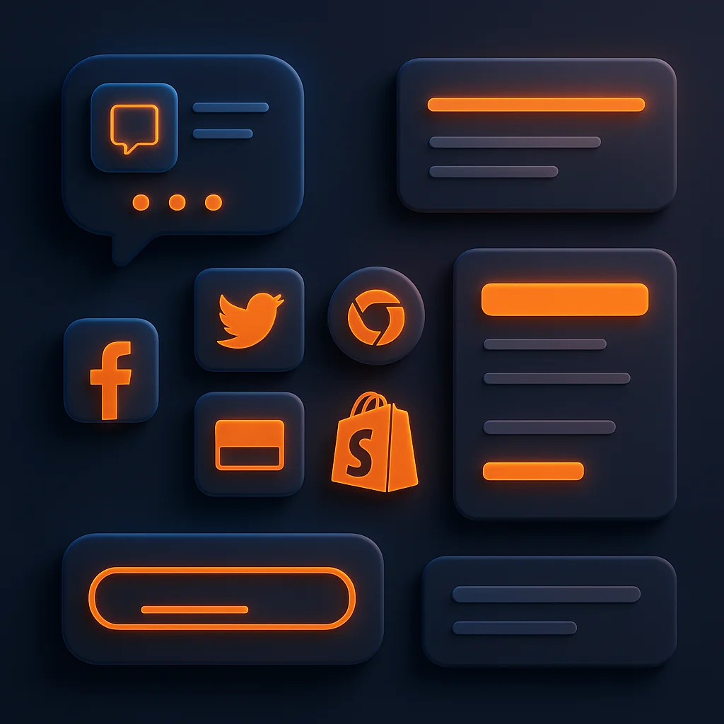 Abstract 3D scene of glowing news and podcast cards floating in space, no characters.