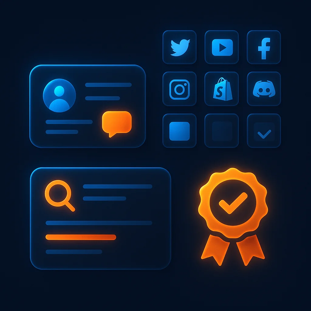A dark, glowing concept image of map pins and search result cards connected by lines, no characters visible.