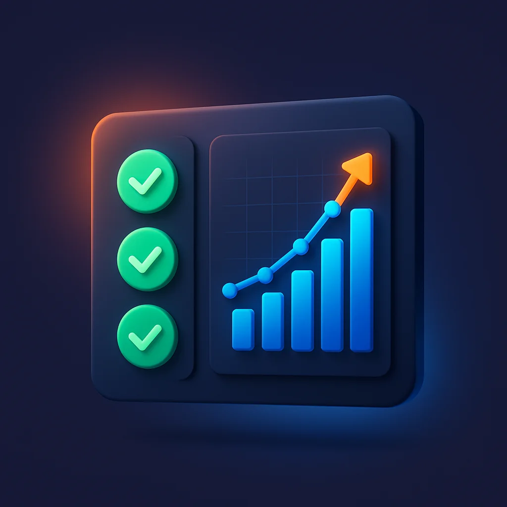 A clean concept illustration of a dashboard with bright visibility scores and a chart trending upward, without any characters.