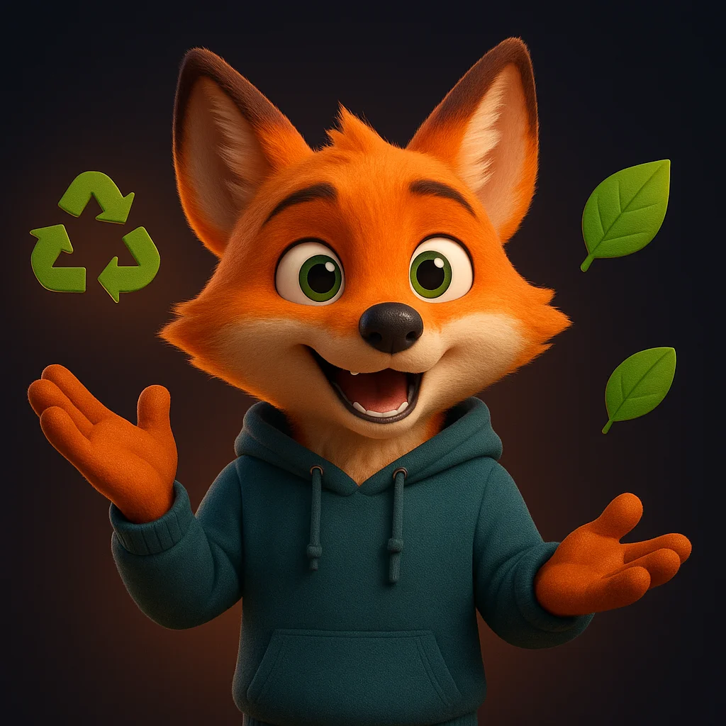 The FoxRadar fox mascot stands and gestures while explaining, with floating simple data icons around.