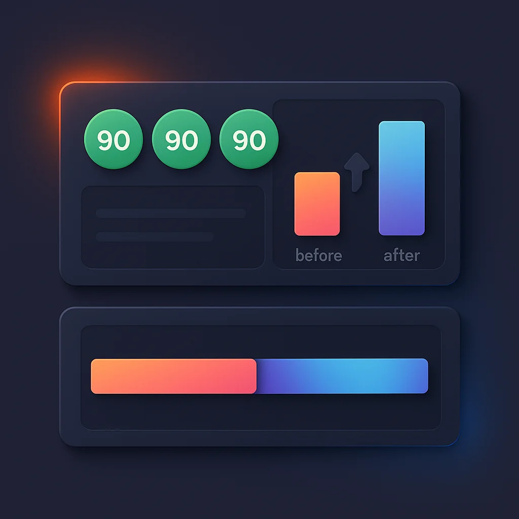 A clean 3D illustration of a dashboard with visibility scores improving after adding a demos page.