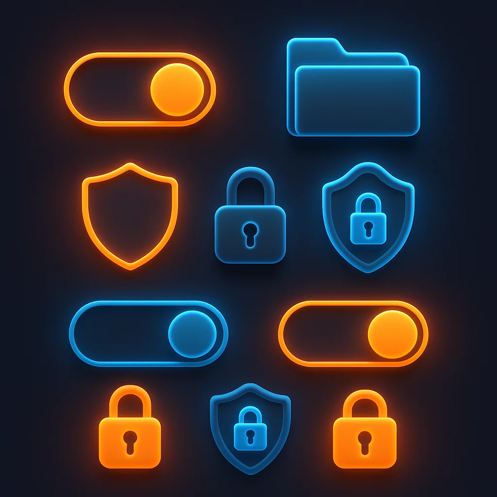 Glowing concept illustration of a privacy and data settings interface without any text.