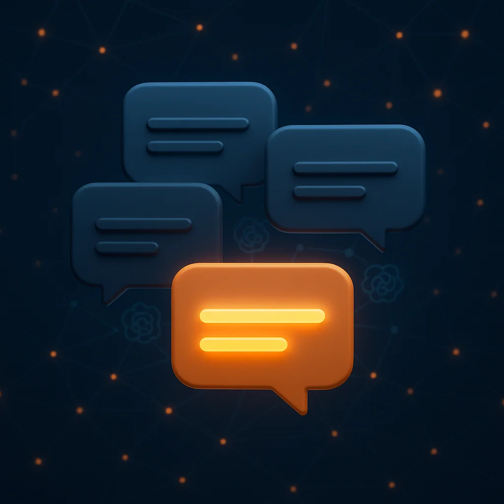 A clean concept illustration of a brand name glowing brighter than competitors above AI chat bubbles, showing strong visibility.