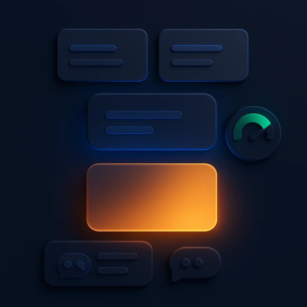 A clean 3D concept of a brand name glowing brighter than others above AI chat bubbles, showing selection and trust.