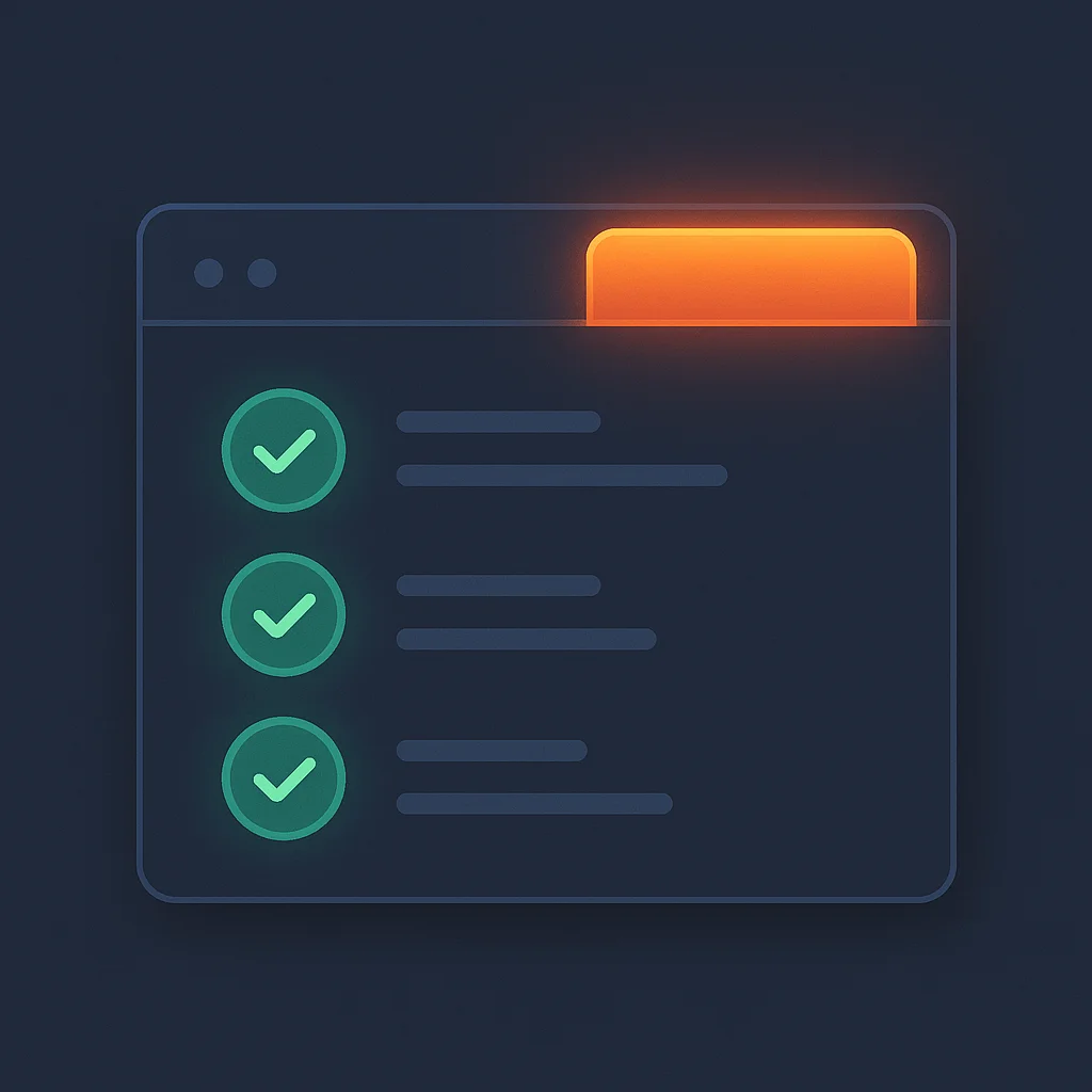 A clean concept illustration of a dashboard with green trust checkmarks and a glowing 'Credentials' tab, no fox shown