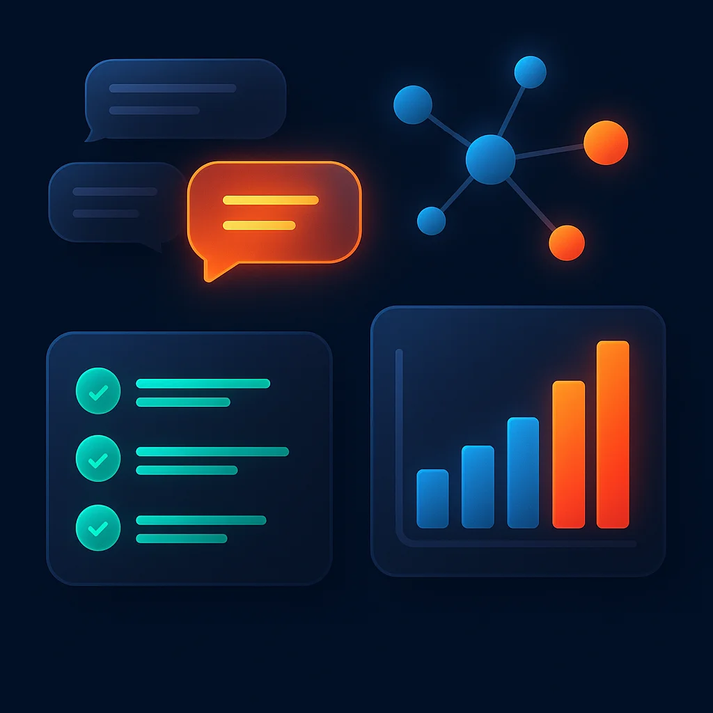 A clean concept illustration of a dashboard showing improved visibility scores and a bright brand highlight on dark background.