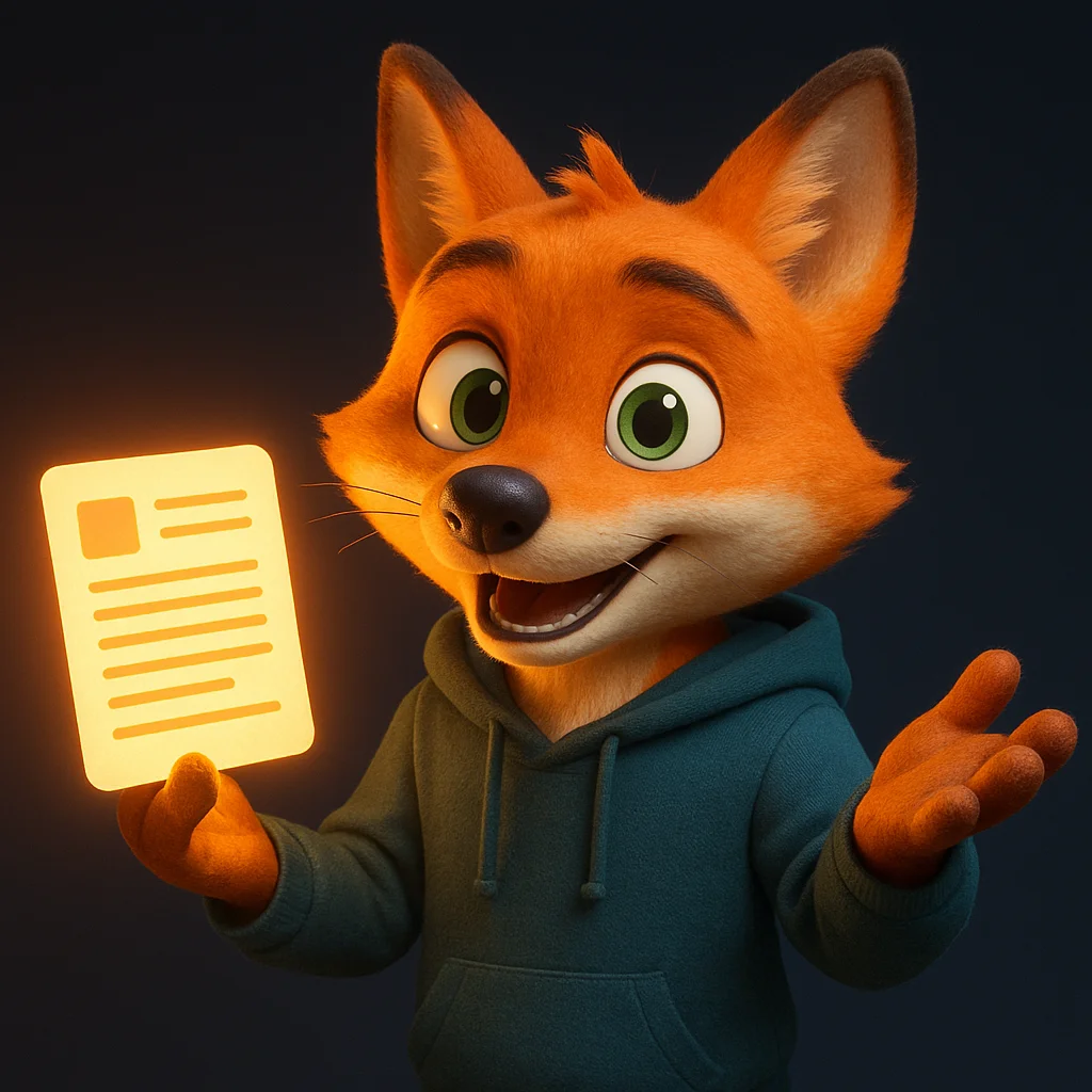 The FoxRadar fox mascot holding a glowing document and pointing to a clear list, explaining limits with confidence.