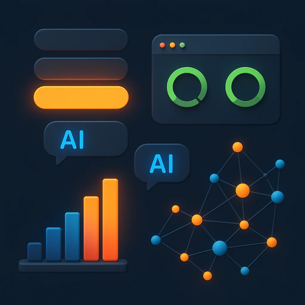 A clean 3D concept showing a dashboard with one brand name glowing brighter than others above chat bubbles.