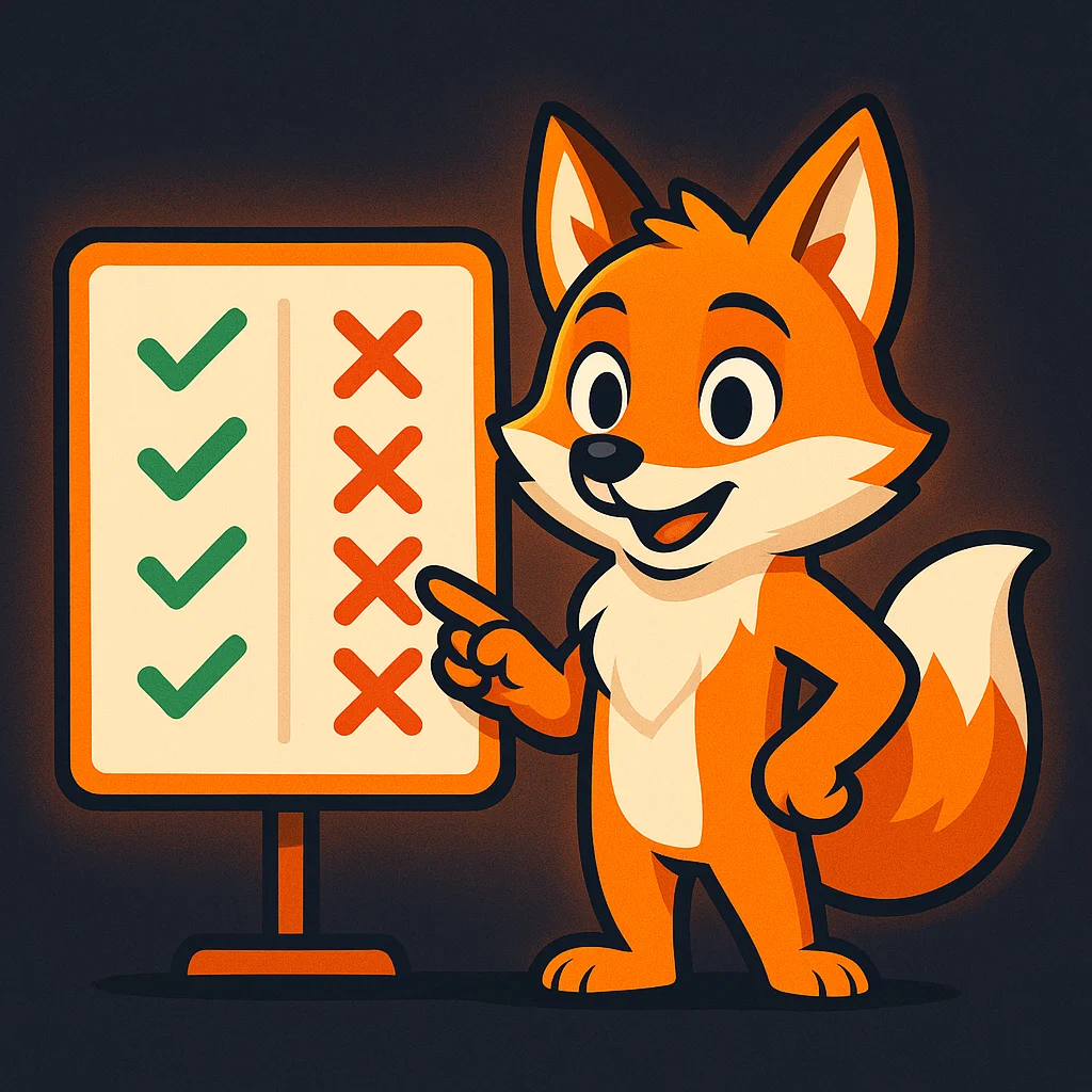 The FoxRadar fox mascot points to a simple board with two columns labeled Do and Do Not, showing clear limits.