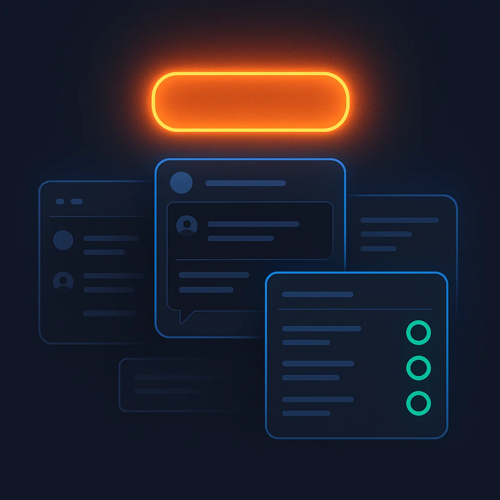 A clean concept illustration of AI chat interfaces with a brand name highlighted above them and green visibility indicators